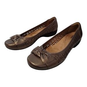 Clarks Leather Shoes Size 8 Propose Band Pewter‎ Low-Heel Comfort Flats Cutt Out